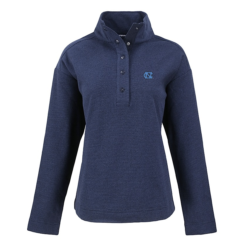 UNC Embroidered Logo Cutter & Buck Hunts Point Eco Textured Fleece Recycled Womens Snap Pullover