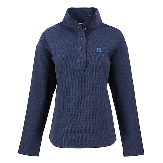 UNC Embroidered Logo Cutter & Buck Hunts Point Eco Textured Fleece Recycled Womens Snap Pullover