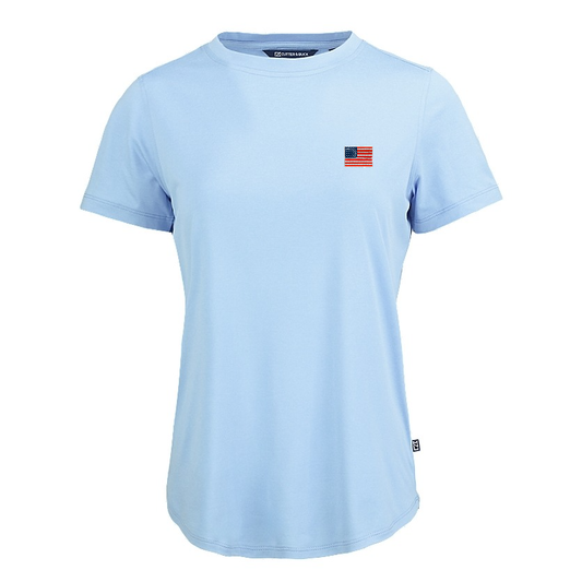 American Flag Embroidered Logo Cutter & Buck Coastline Epic Comfort Recycled Women's Short Sleeve Tee