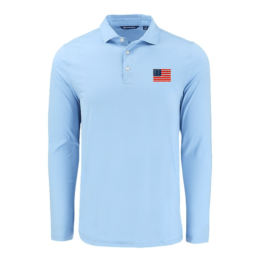 American Flag Logo Cutter & Buck Coastline Epic Comfort Recycled Mens Long Sleeve Polo