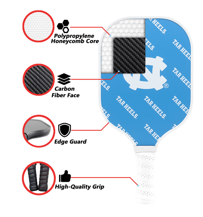 North Carolina Tar Heels Pickleball Paddle | Carbon Fiber Face | 12mm Core