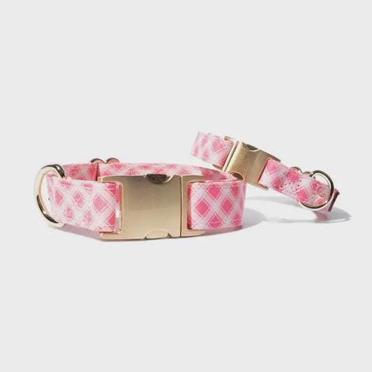Sutton Gingham Pink Dog Collar