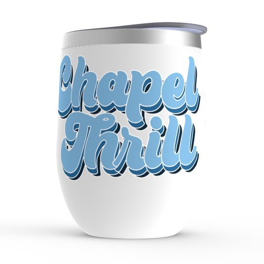 Carolina Blue and White Chapel Thrill Groovy Stemless Wine Tumbler