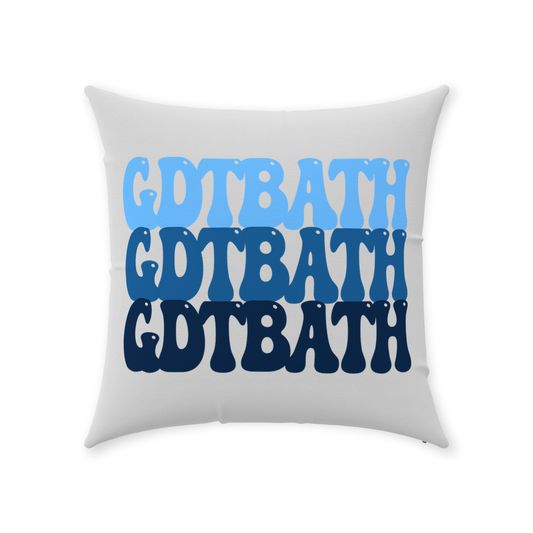 GDTBATH Throw Pillow White with Carolina Blue Groovy Letters