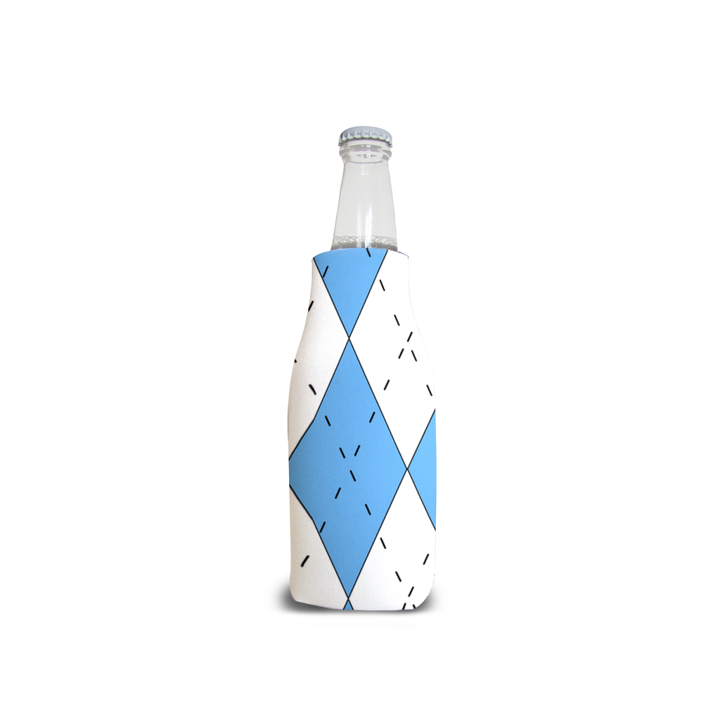 Carolina Blue and White Argyle Bottle and Can Cooler