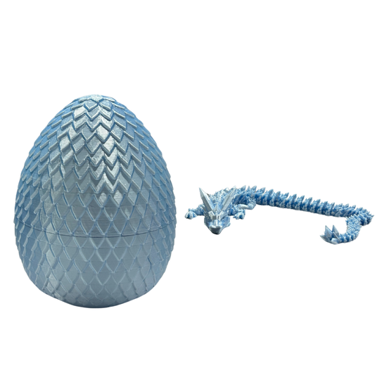 3D Printed Large Light Blue Dragon Egg and Dragon