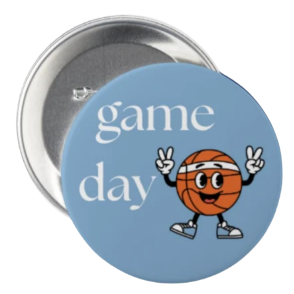 3 inch Game Day Basketball Pin by Shrunken Head Brand