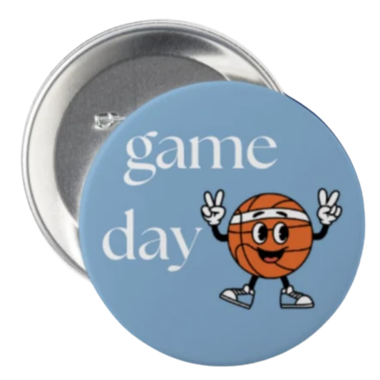 3 inch Game Day Basketball Pin by Shrunken Head Brand