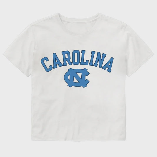 Carolina Tar Heels Basic White Dusty Blue Cropped T-Shirt