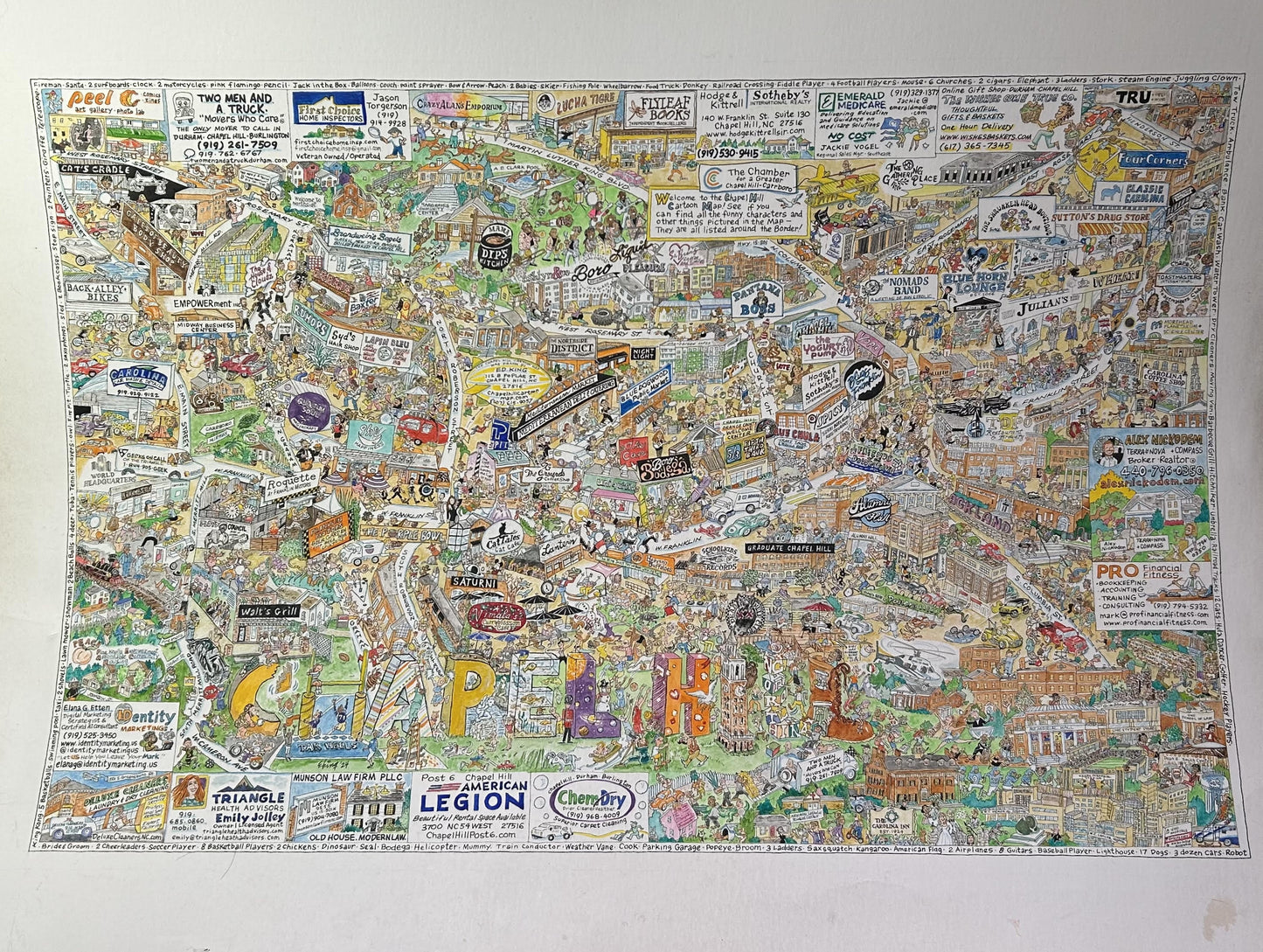 Map of Chapel Hill North Carolina by Cartoonist Ed King