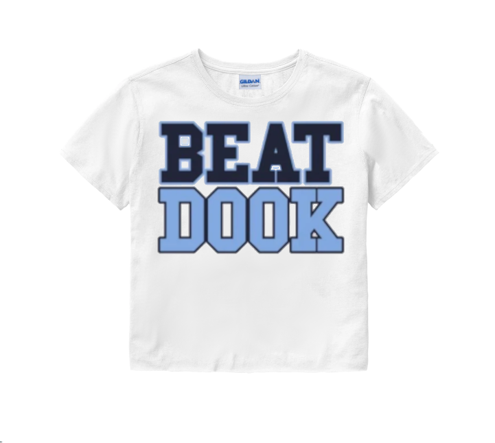 Beat Dook Crop Top in White with Carolina Blue Letters