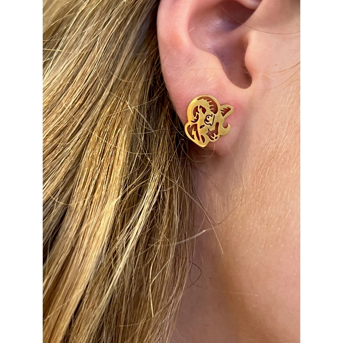 Gold Ram Stud Earrings