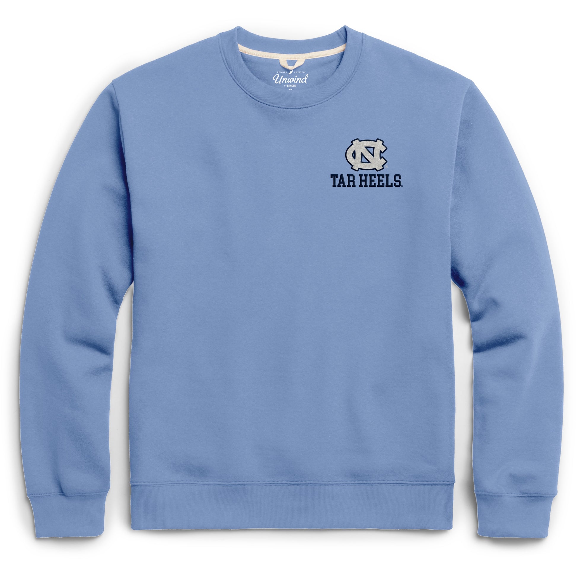 UNC Logo Crewneck Sweatshirt Carolina Blue with Embroidery – Shrunken Head