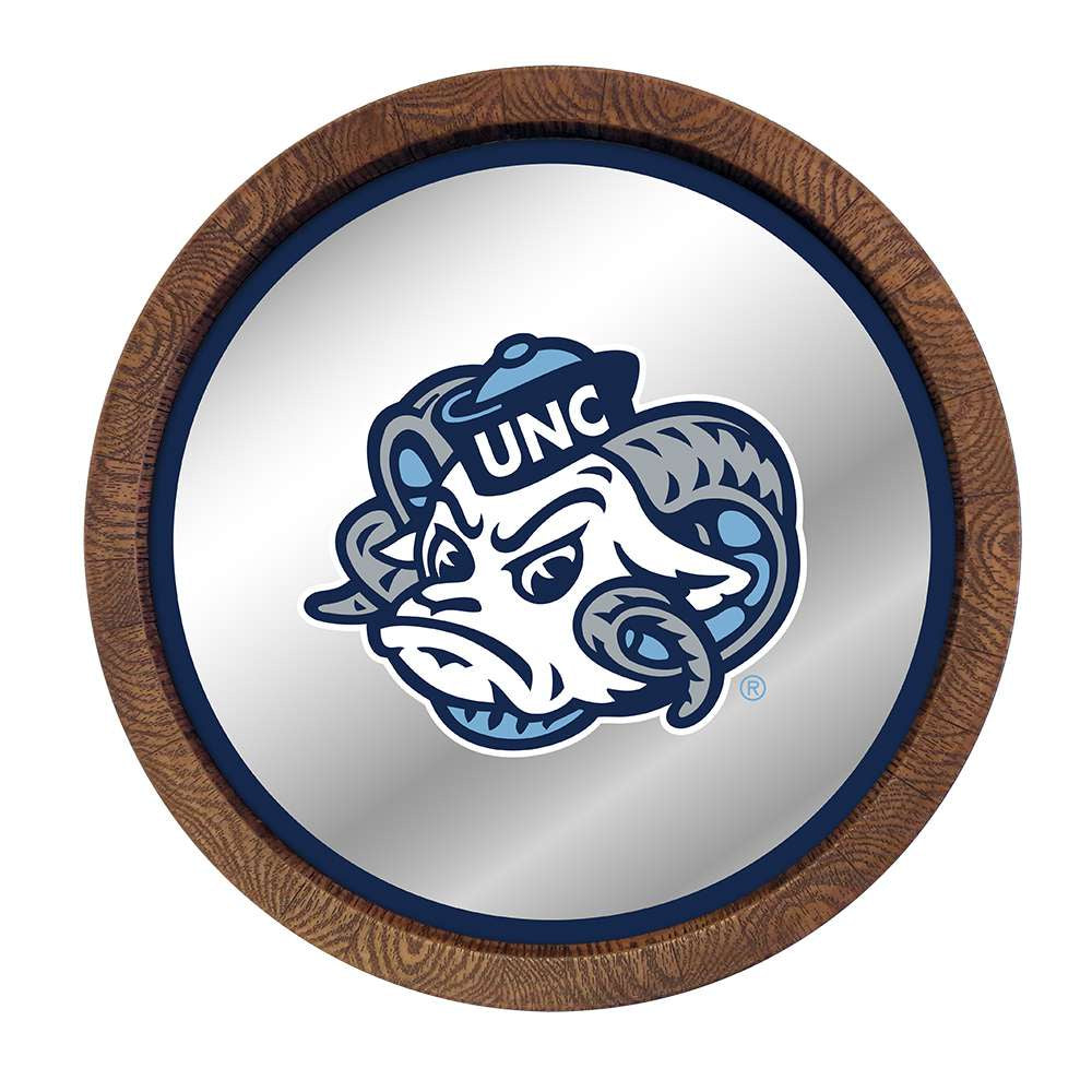 North Carolina Tar Heels: Mascot - "Faux" Barrel Top Mirrored Wall Sign Navy Edge