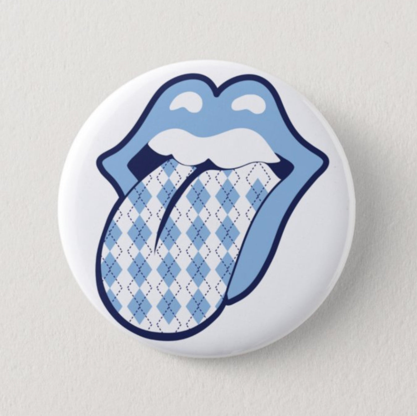 Argyle Carolina Tongue Button Pin by Shrunken Head Brand