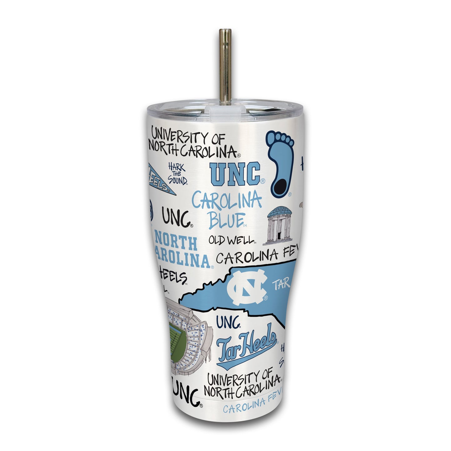 North Carolina Tar Heels Collage Stainless Steel Tumbler with Straw