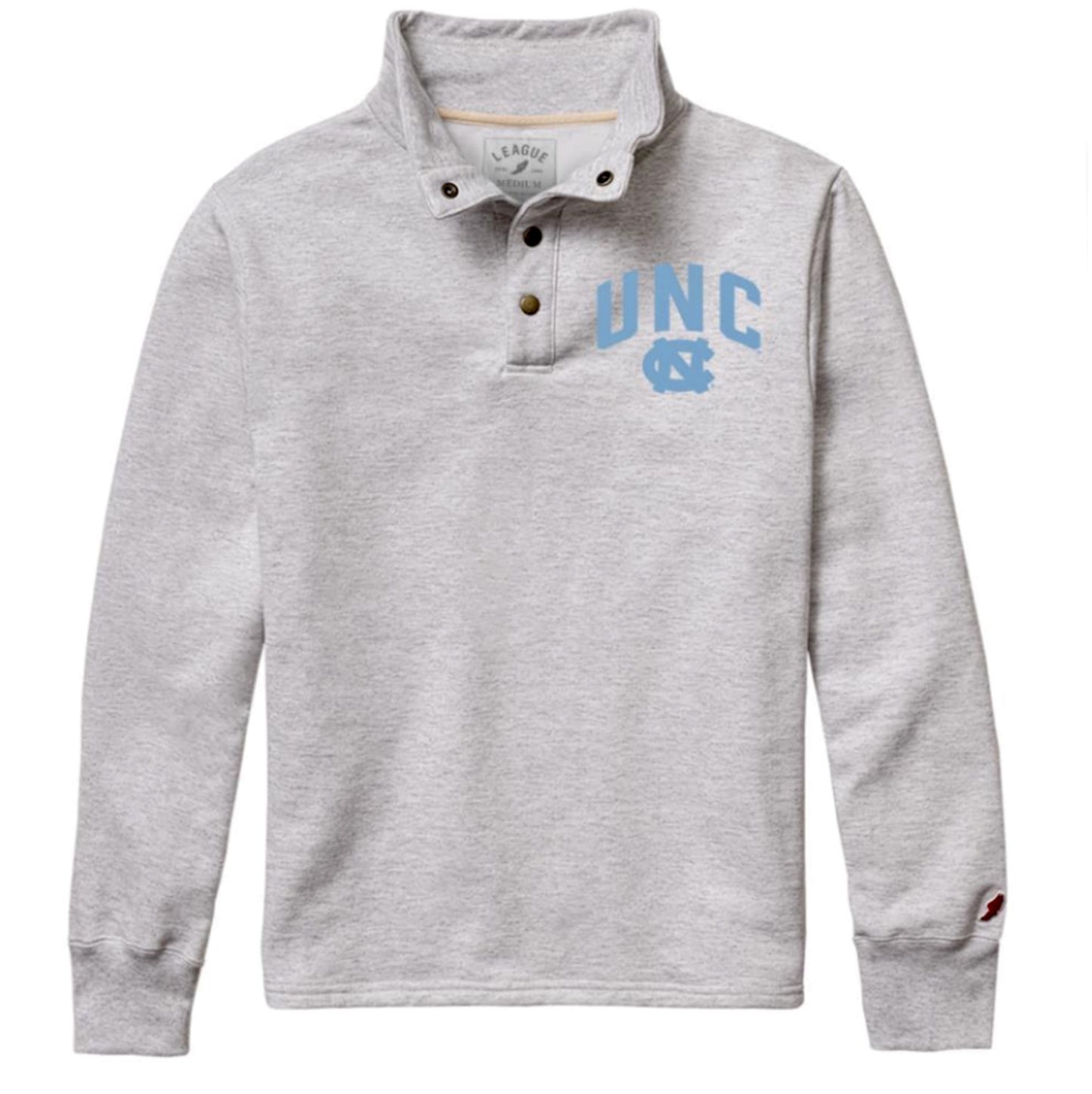 Ash Grey Snap Up Pullover Jacket with UNC Tar Heels Logo in Carolina Blue on the Left Chest