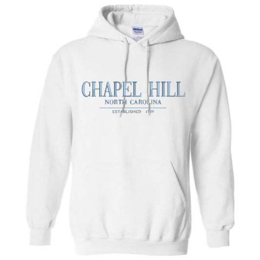 Chapel Hill North Carolina Embroidered Hoodie Sweatshirt Chill White