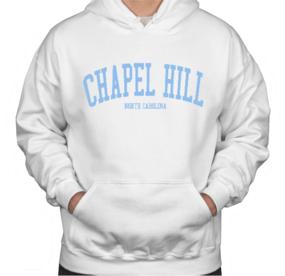 Chapel Hill North Carolina Adult Hoodie in White