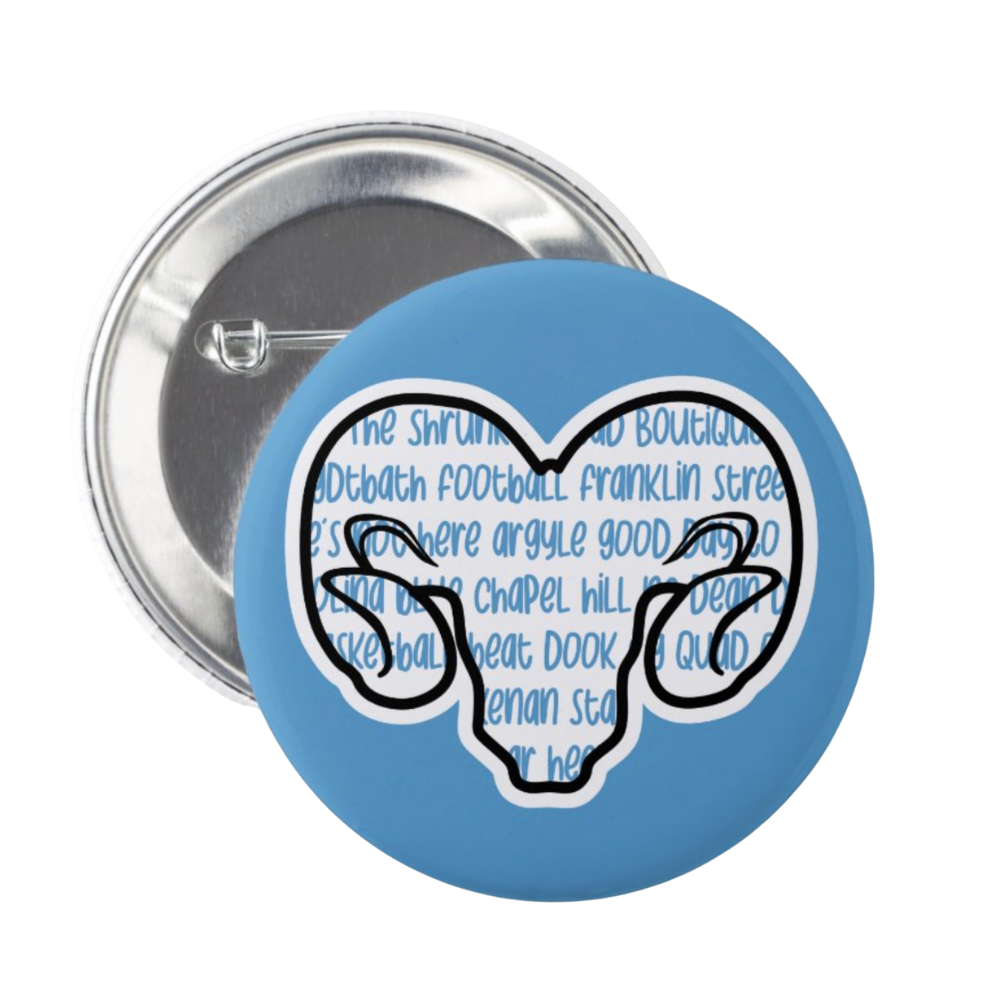 UNC Word Ram Button Pin by Shrunken Head Brand