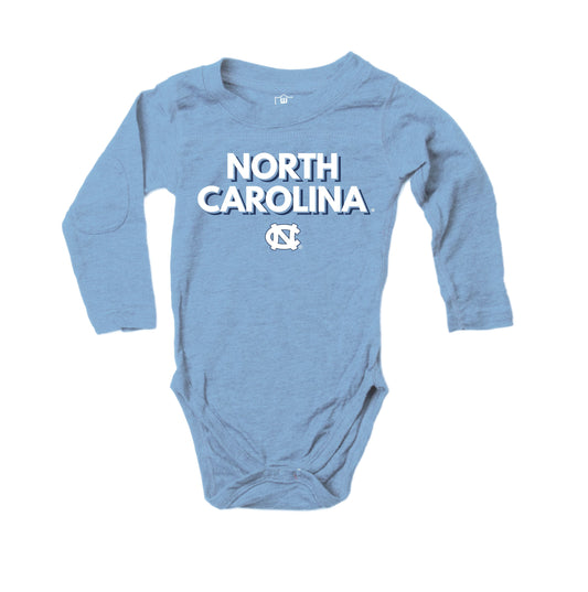 North Carolina Blue Baby Onesie Long Sleeve Boysuit with Elbow Patched