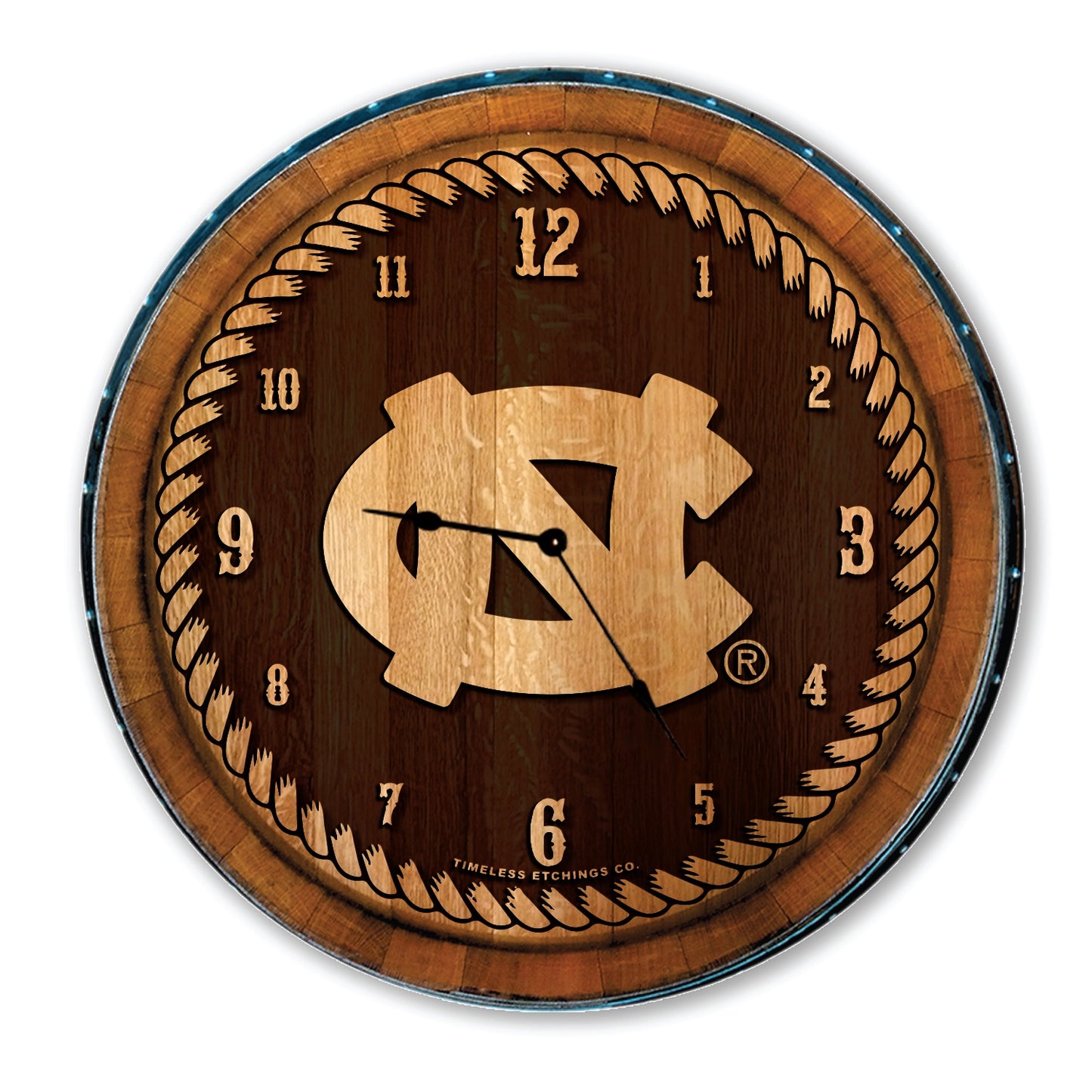 North Carolina Tar Heels Wooden Clock Made from Barrel Head