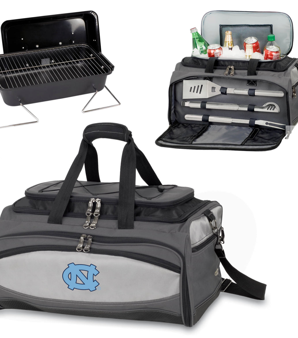 North Carolina Tar Heels - Buccaneer Portable Charcoal Grill & Cooler Tote, (Black with Gray Accents)