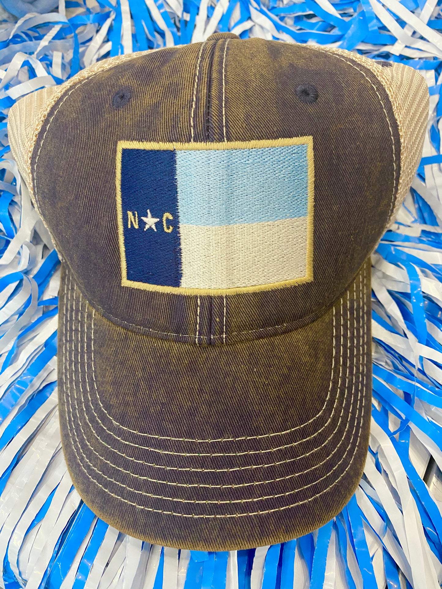 UNC Tar Heels Carolina Blue Vintage North Carolina State Flag Trucker Hat
