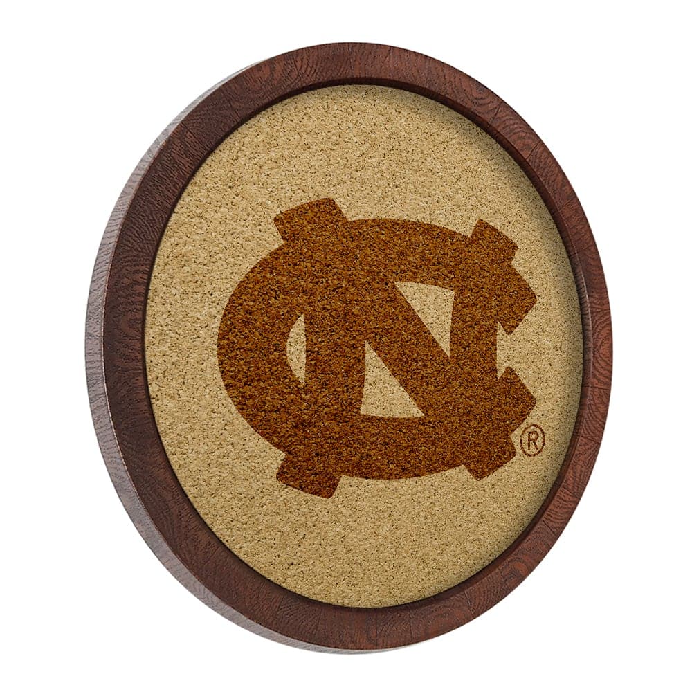 North Carolina Tar Heels Logo Cork Board with Faux Barrel Frame