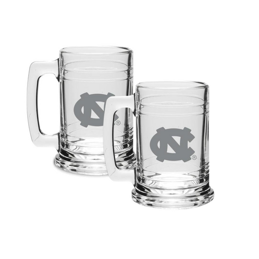 UNC Tar Heels Hand Etched Colonial Style Beer Tankard Glasses Set of Two