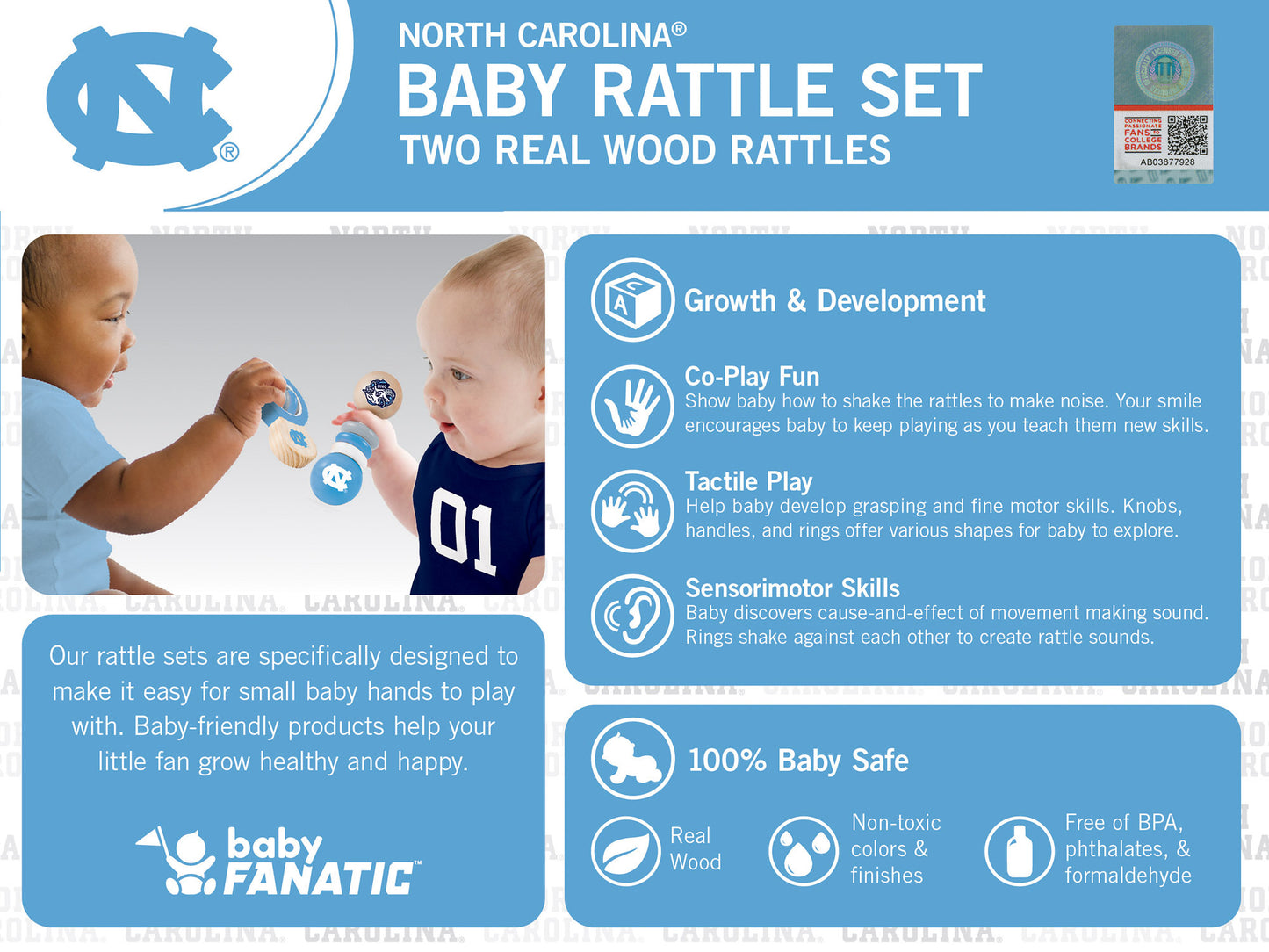 North Carolina Wood Rattle Set from Masterpieces Offically Licensed
