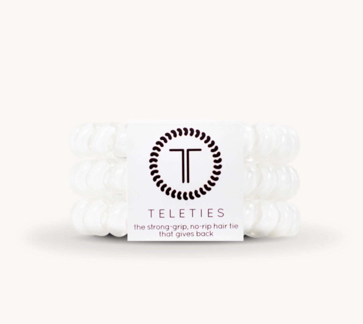TELETIES Coconut White Large Corded Hair Ties - 3 Pack