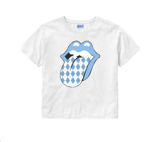 Argyle Lips and Tongue Crop Top in White
