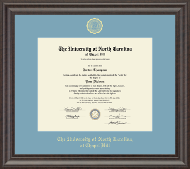 University of North Carolina Church Hill Classics Gold Embossed Diploma Frame in Acadia with Sky Blue Mat