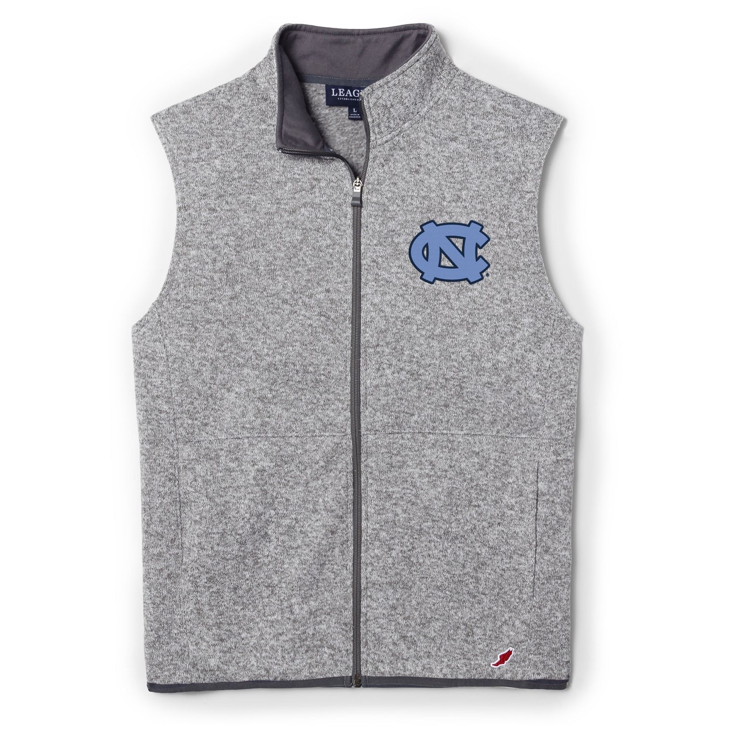 UNC Grey Full Zip Men’s Vest in High End Fleece Saranac by League