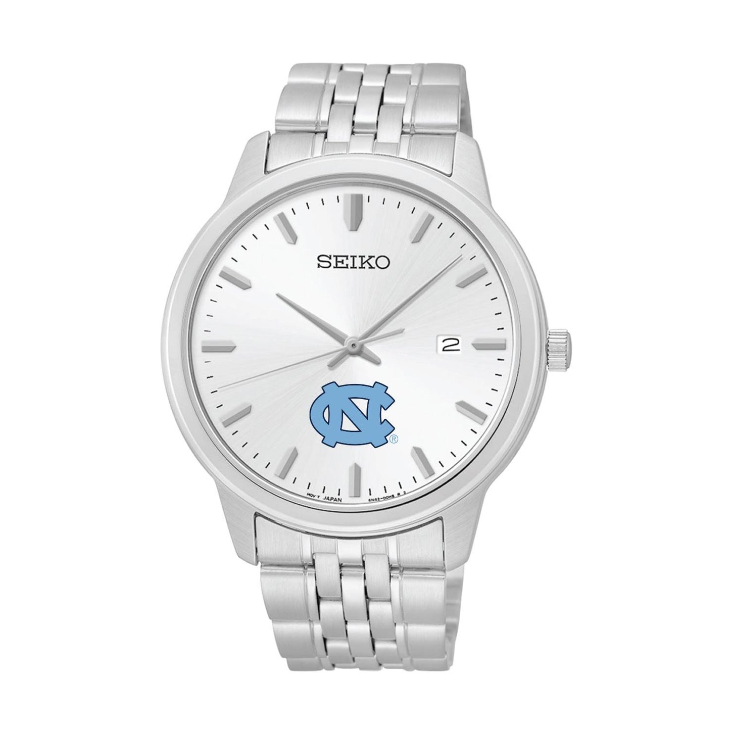 UNC Silver Men’s Watch by Seiko with Carolina Blue Tar Heels Logo