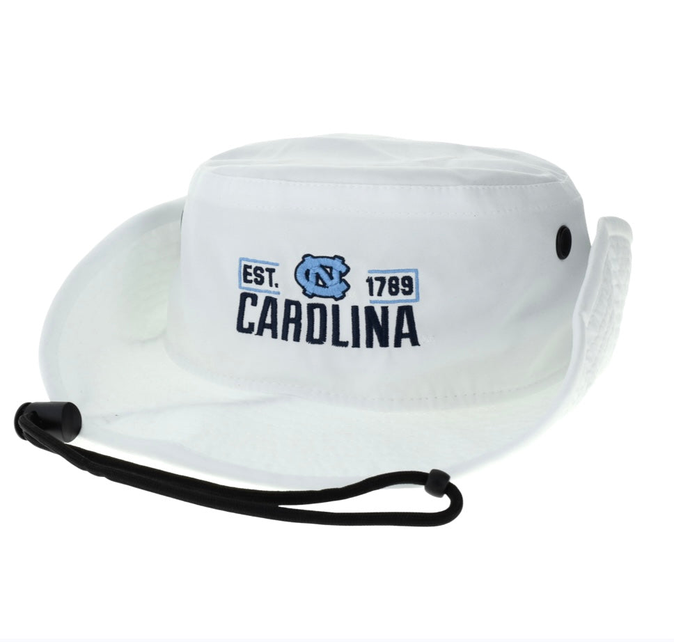 UNC Bucket Hat in White with North Carolina Logo Carolina Blue Boonie