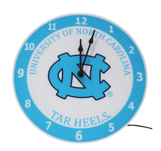 UNC 12 inch Acrylic Led Light Up Clock Carolina Blue Tar Heels Logos - LIMITED EDITION