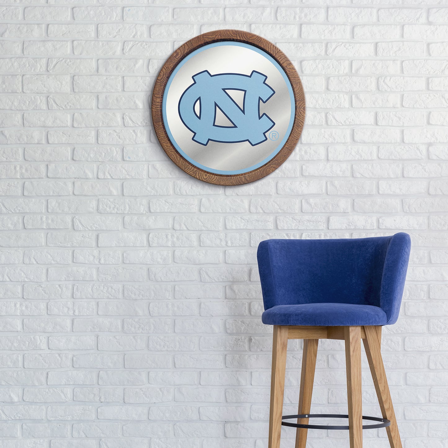 North Carolina Tar Heels: "Faux" Barrel Top Mirrored Wall Sign Carolina Blue Edge