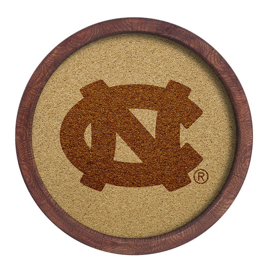 North Carolina Tar Heels Logo Cork Board with Faux Barrel Frame