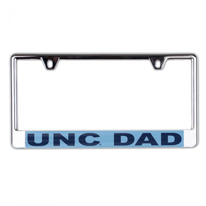 UNC Dad License Plate Frame in North Carolina Blue and Silver