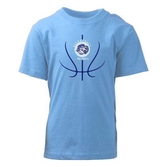 North Carolina Tar Heels Kid's T-Shirt with UNC Basketball Logo in Power Blue