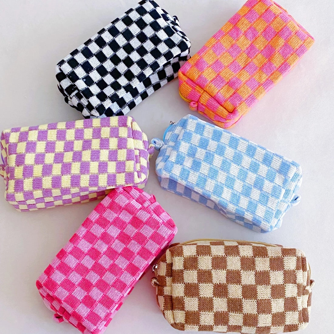 Carolina Blue Checkered Cosmetic Bag