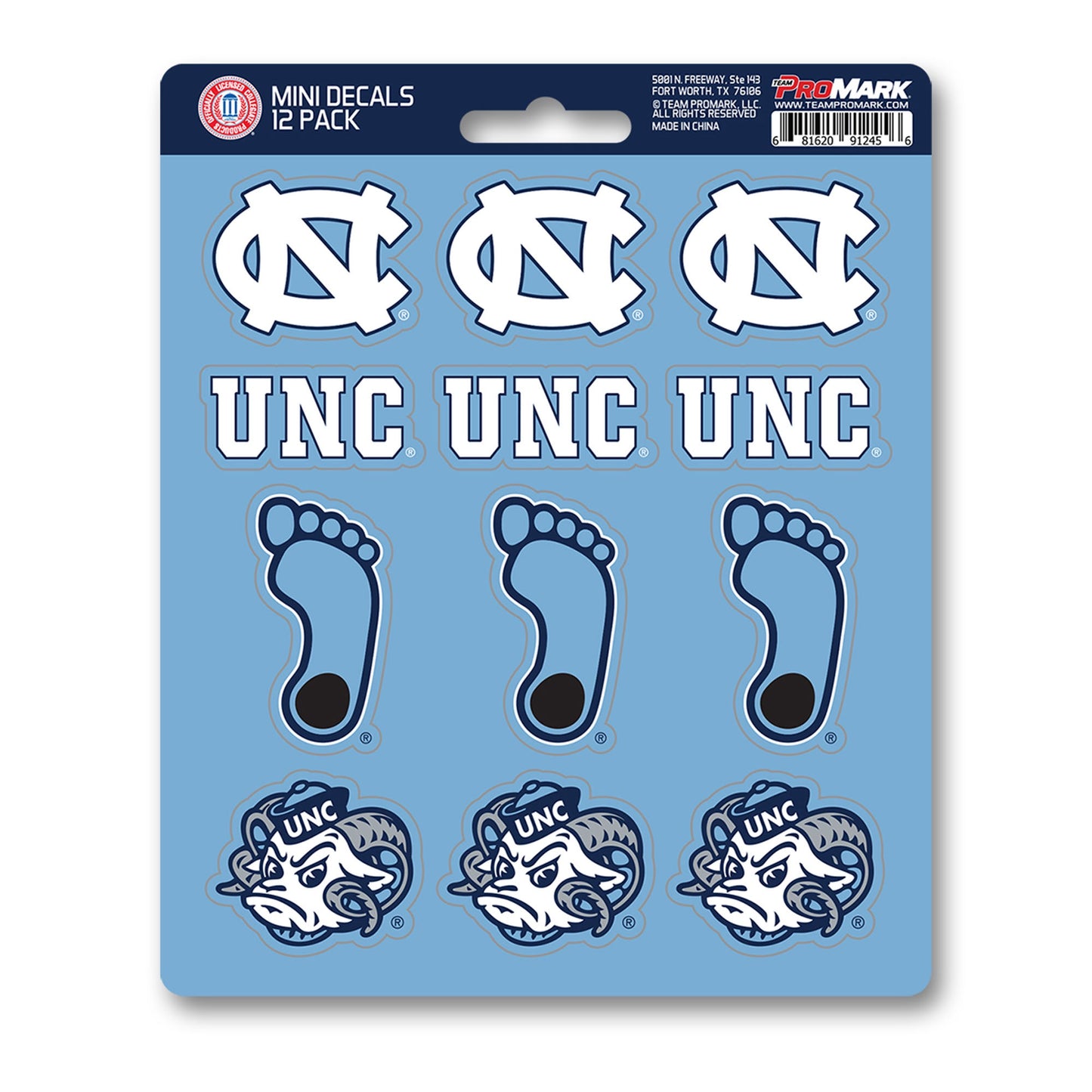 North Carolina Tar Heels Mini Decal 12-pk with 12 Various Logos / Wordmark by Fanmats