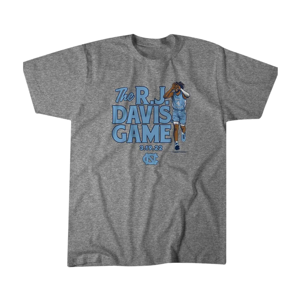 Carolina Tar Heels Basketball Grey T-shirt - The RJ Davis Game