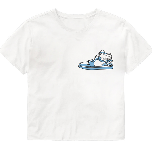 23 Year Sneaker Cropped T-Shirt White Front and Back Design