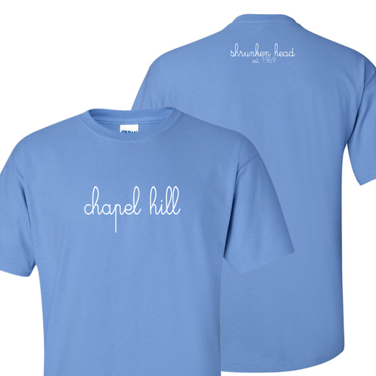 Chapel Hill Cursive Embroidered T-Shirt in Carolina Blue