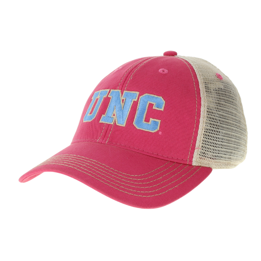 UNC Pink Youth Hat with Mesh Back and Carolina Blue Logo