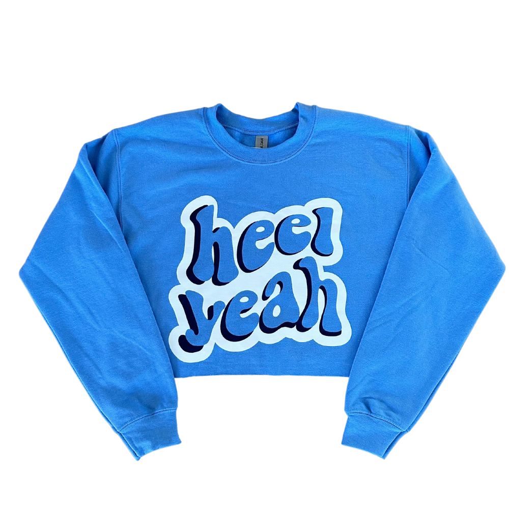 Heel Yeah Crewneck Sweatshirt in Carolina Blue Crop