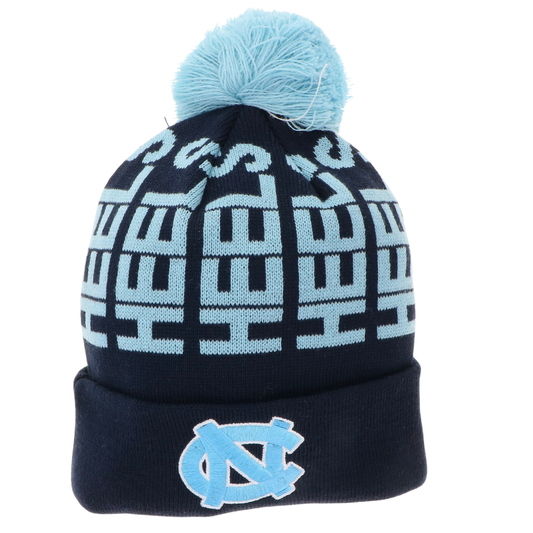 UNC HEELS Winter Knit Hat with Carolina Blue Pom
